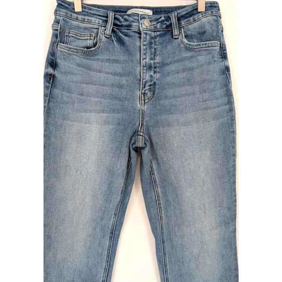 Flying Monkey Womens High Rise Destructed Hem Crop Straight Medium Rinse Jean 30 - Picture 2 of 8